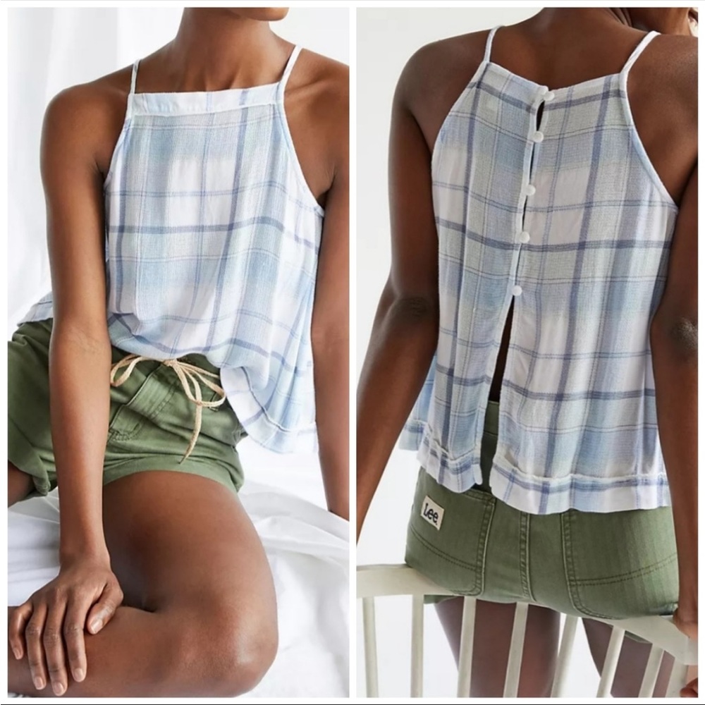 NWT Anthropologie Cloth & Stone Blue Plaid Tank Top